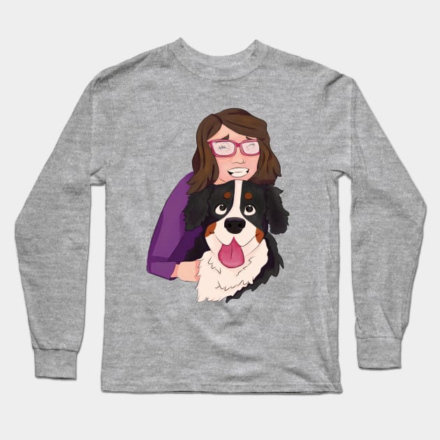 Bernese Mountain Dog with Brunette Girl Long Sleeve T-Shirt by FlippinTurtles